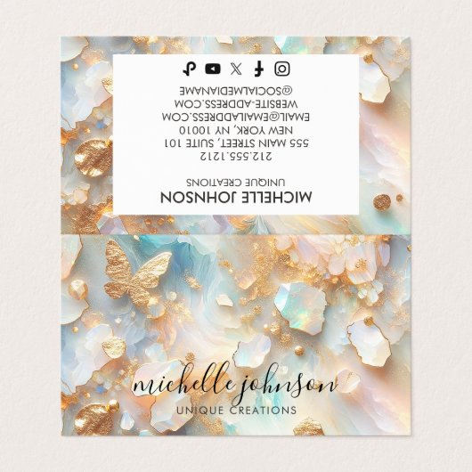 Faux Holografische Opal Moonstone Gouden Vlinder Visitekaartje (Buitenkant ongevouwen)