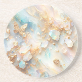 Faux Holografische Opal Moonstone Gouden Vlinder Zandsteen Onderzetter