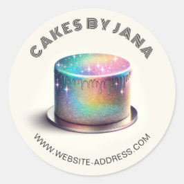 Faux Holografische Regenboog Glitter Cake Bakkerij Ronde Sticker