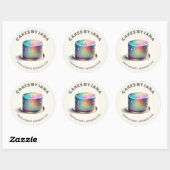 Faux Holografische Regenboog Glitter Cake Bakkerij Ronde Sticker (Vel)