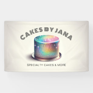 Faux Holografische Regenboog Glitter Cake Bakkerij Spandoek
