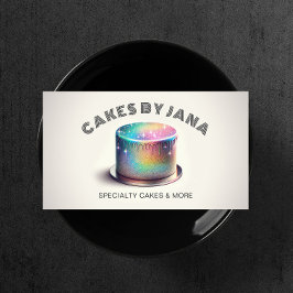 Faux Holografische Regenboog Glitter Cake Bakkerij Visitekaartje