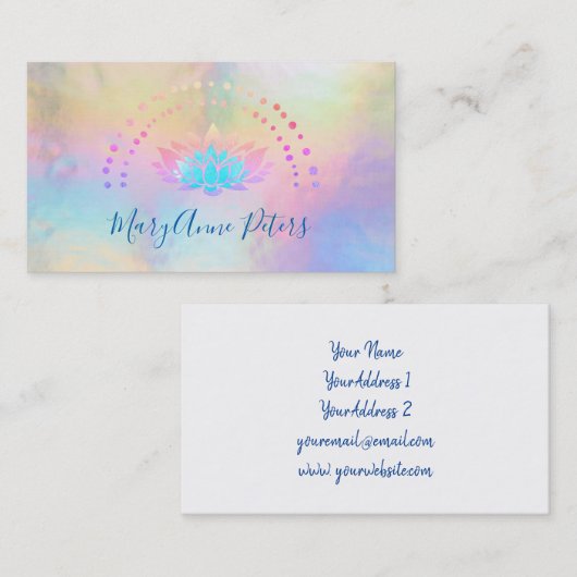 FAUX holografische regenboog pastel kleuren lotus  Visitekaartje (Voorkant / Achterkant)
