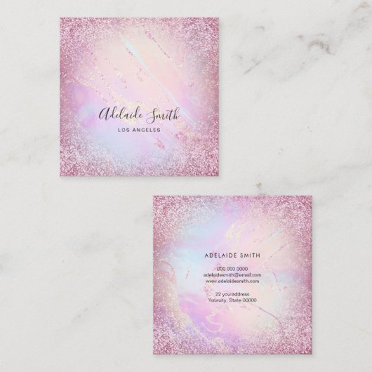 FAUX holografische vloeibare marmerkunst Vierkante Visitekaartje (Voorkant / Achterkant)