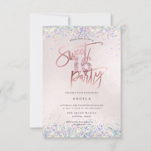 Faux Hologram Sweet 16 Studded Diamond Blush Kaart (Voorkant)