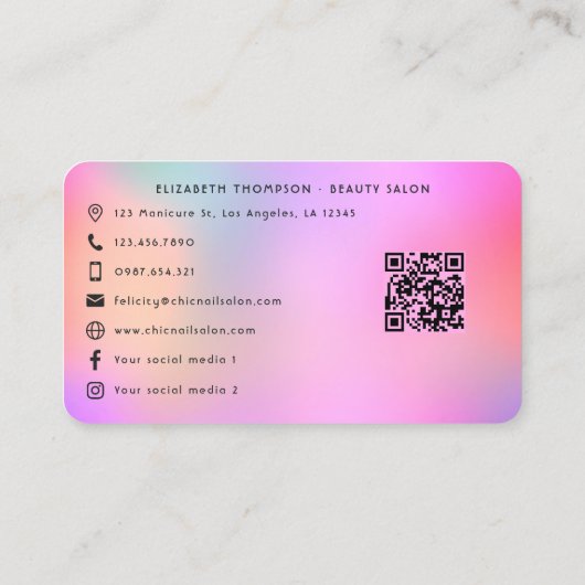 Faux Holographic Afro Queen haar en nagels Salon Visitekaartje (Achterkant)