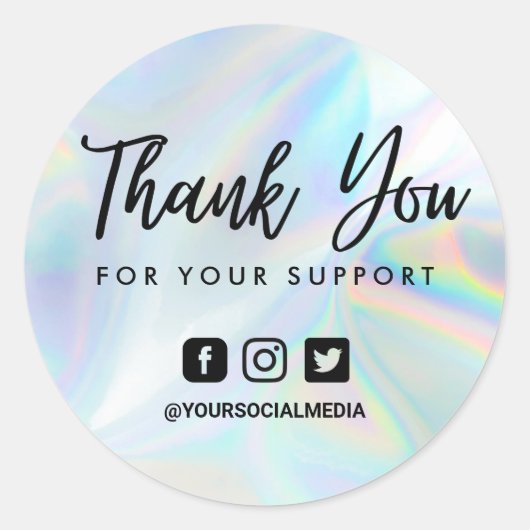 Faux Holographic Bedankt Social Media Ronde Sticker (Voorkant)