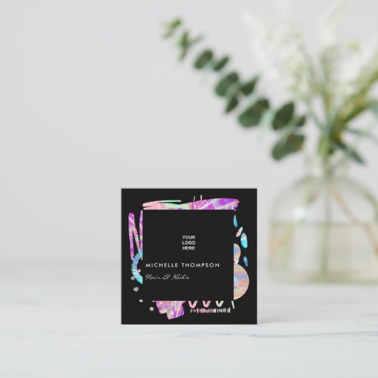 Faux Holographic Boho Vierkante Visitekaartje (Staand voorkant)