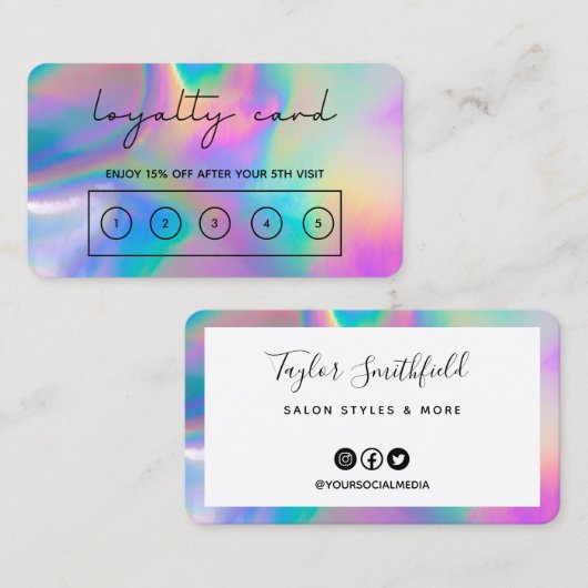 Faux Holographic Calligraphy Loyalty Kaart Visitekaartje (Voorkant / Achterkant)