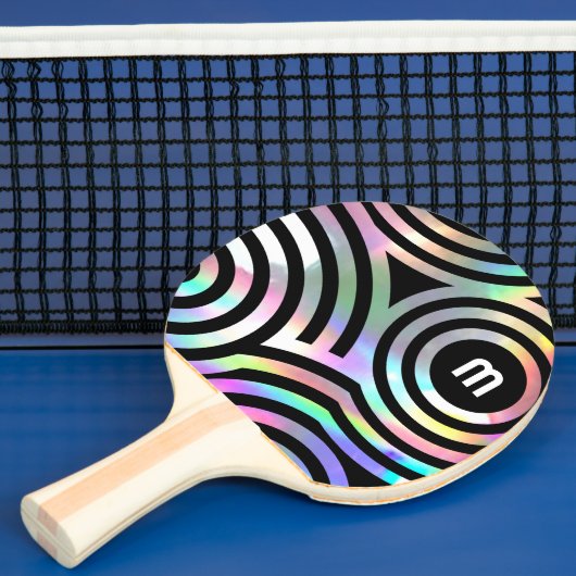 faux holographic cirkels monogram ping pong paddle tafeltennisbatje (Insitu)