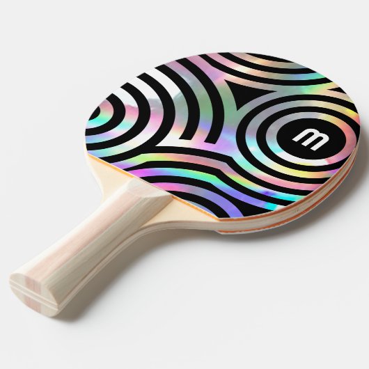 faux holographic cirkels monogram ping pong paddle tafeltennisbatje (Voorkant Gekanteld)