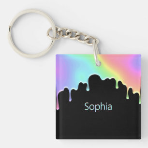 Faux Holographic Colorful Modern Rainbow-druppels Sleutelhanger