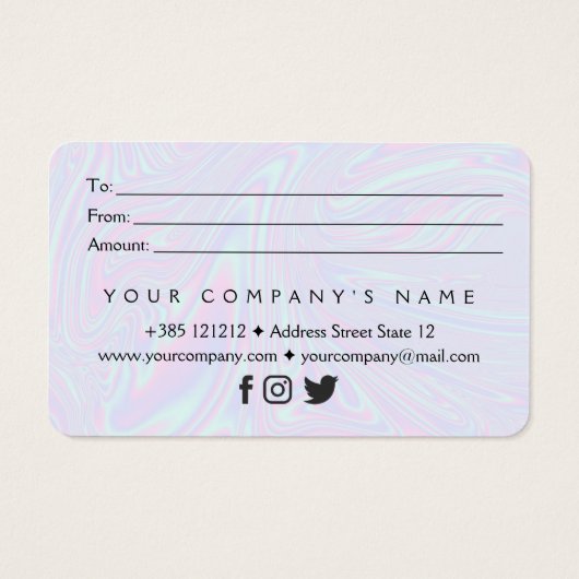 Faux holographic effect texture blue Gift Card Visitekaartje (Achterkant)