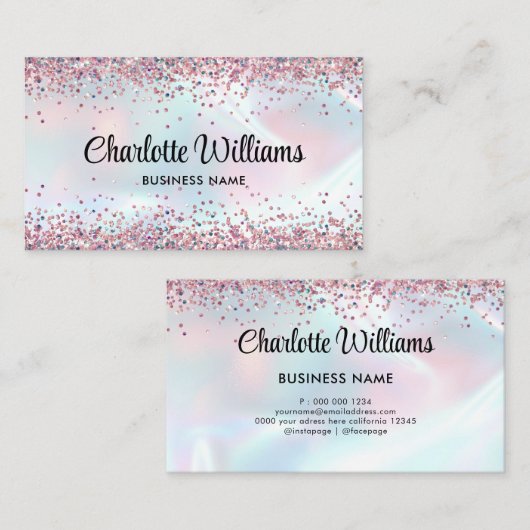 Faux Holographic Elegant Glitter Borders Trendy Visitekaartje (Voorkant / Achterkant)