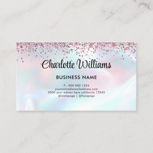 Faux Holographic Elegant Glitter Borders Trendy Visitekaartje (Achterkant)