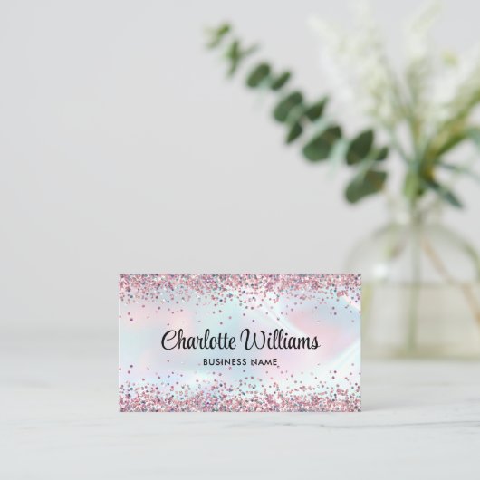 Faux Holographic Elegant Glitter Borders Trendy Visitekaartje (Staand voorkant)