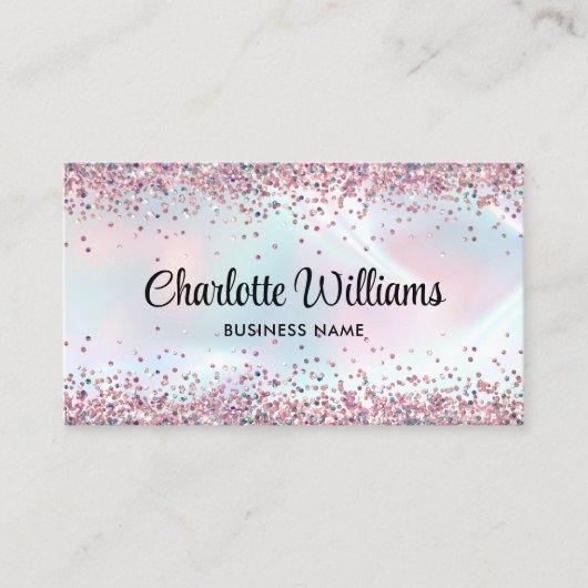 Faux Holographic Elegant Glitter Borders Trendy Visitekaartje (Voorkant)