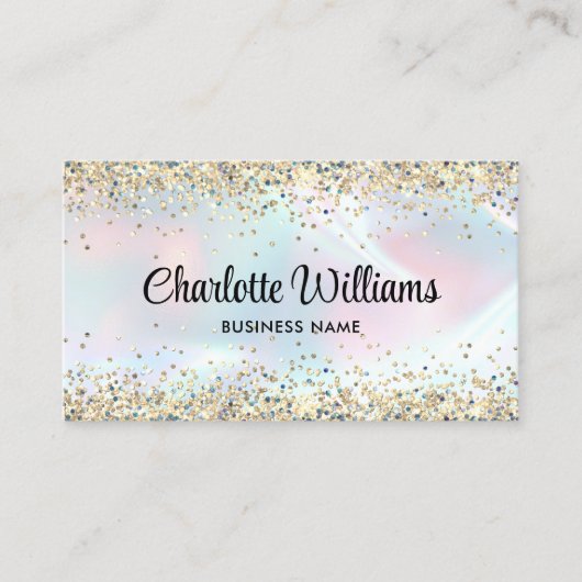 Faux Holographic Elegant Glitter Borders Trendy Visitekaartje (Voorkant)