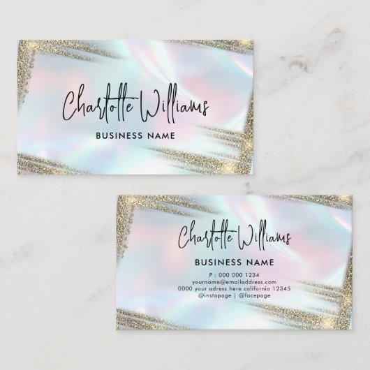 Faux Holographic Elegant Pastel Opal Gold Visitekaartje (Voorkant / Achterkant)