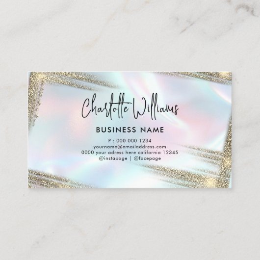 Faux Holographic Elegant Pastel Opal Gold Visitekaartje (Achterkant)