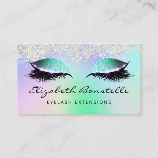 Faux Holographic Glitter Eyes Green Paars Visitekaartje (Voorkant)