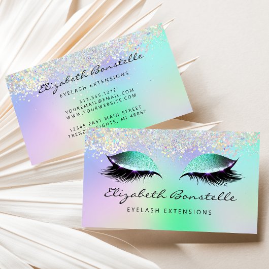 Faux Holographic Glitter Eyes Green Paars Visitekaartje