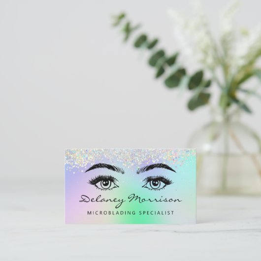 Faux Holographic Glitter Eyes QR Code Microblading Visitekaartje (Staand voorkant)