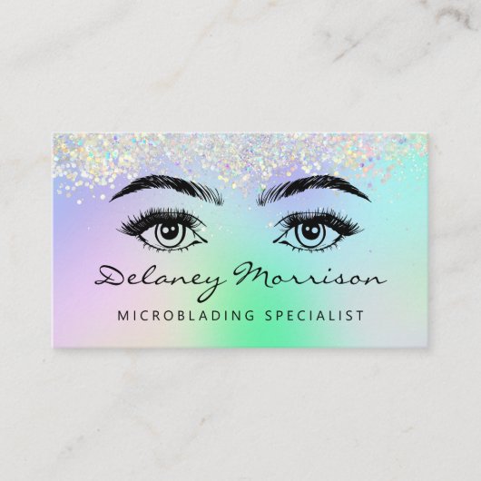 Faux Holographic Glitter Eyes QR Code Microblading Visitekaartje (Voorkant)