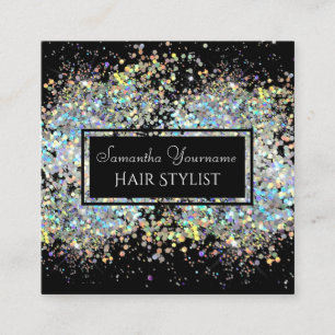 Faux Holographic Glitter Hair Stylist Vierkante Visitekaartje