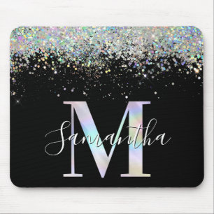 Faux Holographic Glitter Iridescent Monogram M Muismat