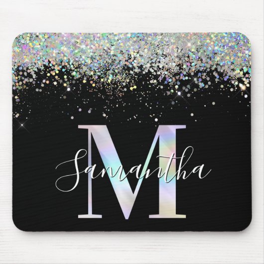 Faux Holographic Glitter Iridescent Monogram M Muismat (Voorkant)