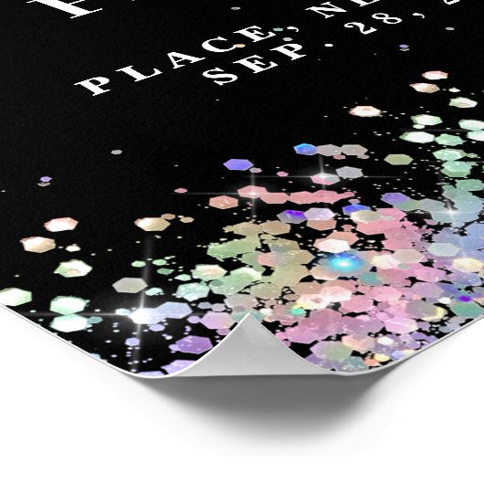 Faux Holographic Glitter Modern Zwart Welkom Poster (Hoek)