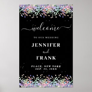Faux Holographic Glitter Modern Zwart Welkom Poster