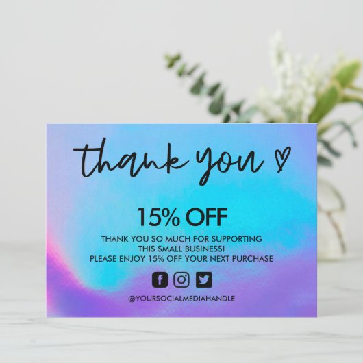 Faux Holographic Hartelijk dank Kaart (Staand voorkant)