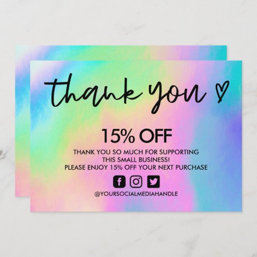 Faux Holographic Hartelijk dank voor mediuminvoege Kaart (Voorkant / Achterkant)