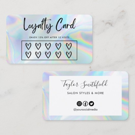 Faux Holographic Hearts Custom Loyalty Kaart Visitekaartje (Voorkant / Achterkant)