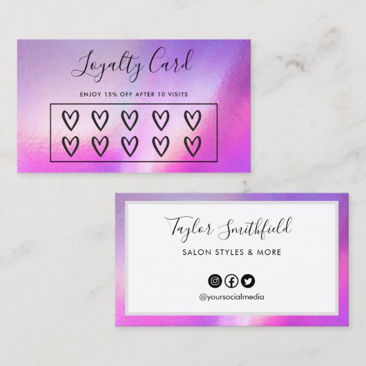 Faux Holographic Hearts Custom Loyalty Kaart Visitekaartje (Voorkant / Achterkant)