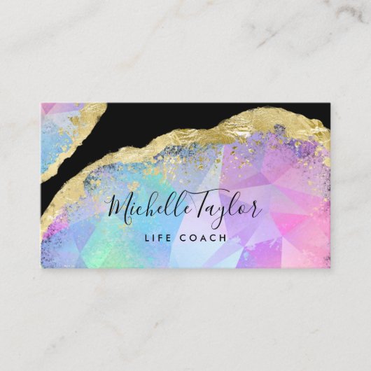 faux holographic iridescent opal stone elegant bus visitekaartje (Voorkant)