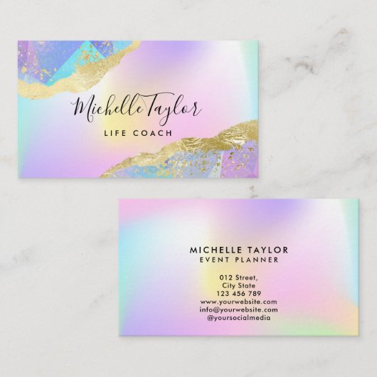 faux holographic iridescent opal stone elegant bus visitekaartje (Voorkant / Achterkant)