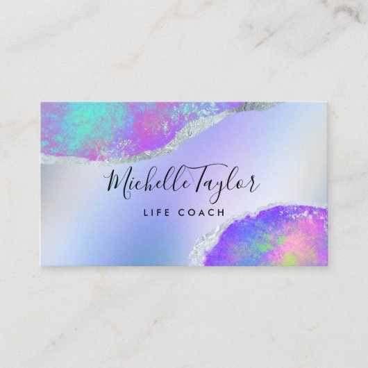 faux holographic iridescent opal stone elegant bus visitekaartje (Voorkant)