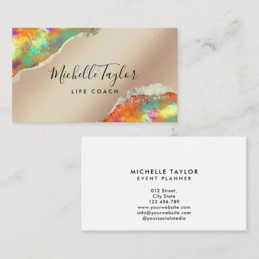 faux holographic iridescent opal stone elegant bus visitekaartje (Voorkant / Achterkant)