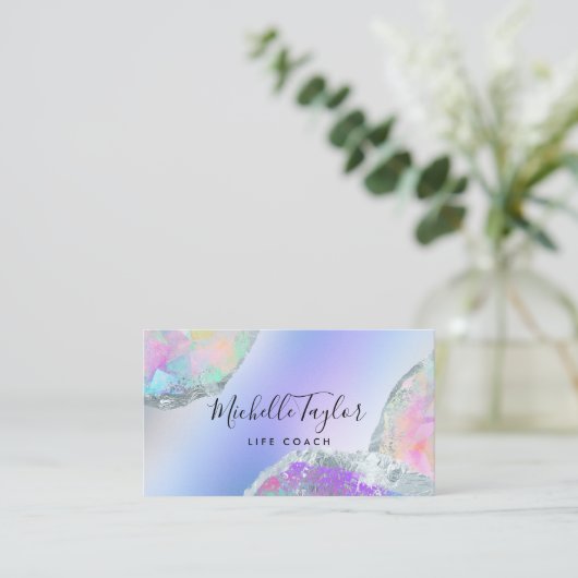 faux holographic iridescent opal stone elegant bus visitekaartje (Staand voorkant)