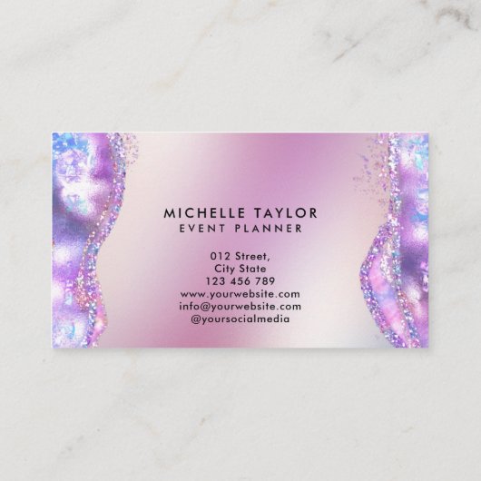 faux holographic iridescent opal stone elegant bus visitekaartje (Achterkant)