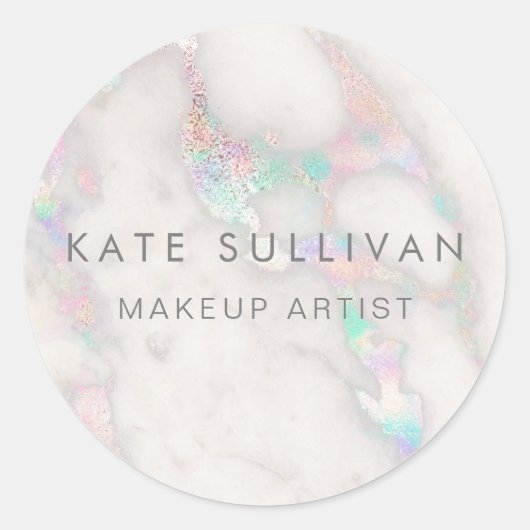 faux holographic marmer design ronde sticker (Voorkant)