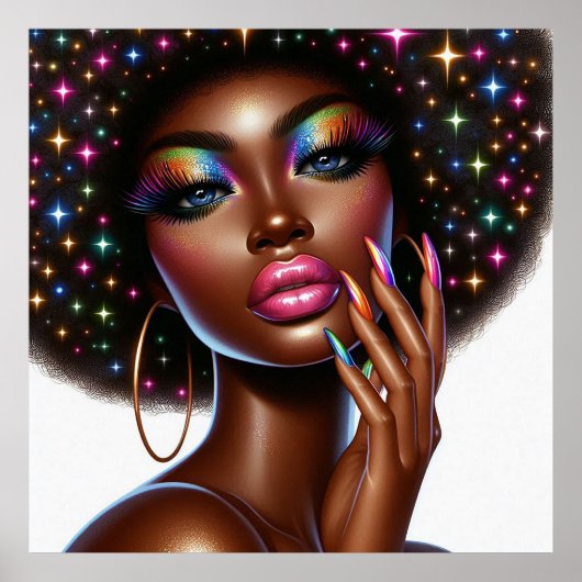 Faux Holographic Melanine Chic Afro Beauty Poster (Voorkant)