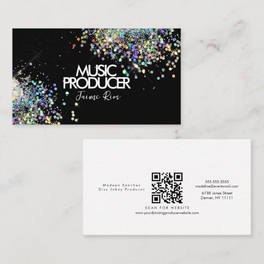 Faux Holographic Music Producer Black Visitekaartje (Voorkant / Achterkant)