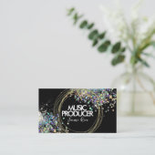 Faux Holographic Music Producer Gold Rings Black Visitekaartje (Staand voorkant)