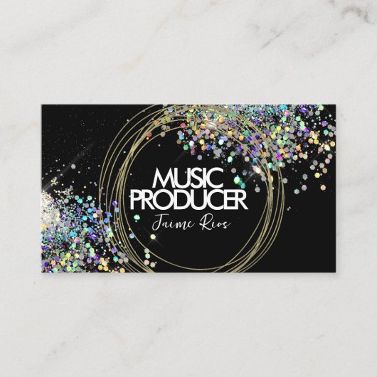Faux Holographic Music Producer Gold Rings Black Visitekaartje (Voorkant)