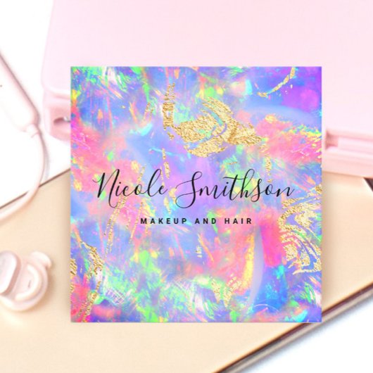 faux holographic pastel opal vierkante visitekaartje