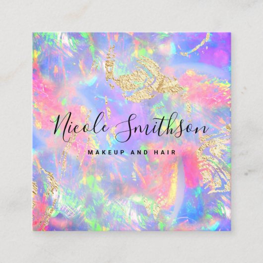 faux holographic pastel opal vierkante visitekaartje (Voorkant)